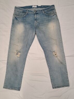Ovadia New York Mens Distressed Slim Straight 002 Light Wash Blue Jeans Size 40